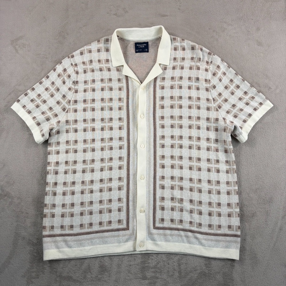 Abercrombie & Fitch Sweater Polo Shirt Men 2XL Beige Geometric Short Sleeve NWOT